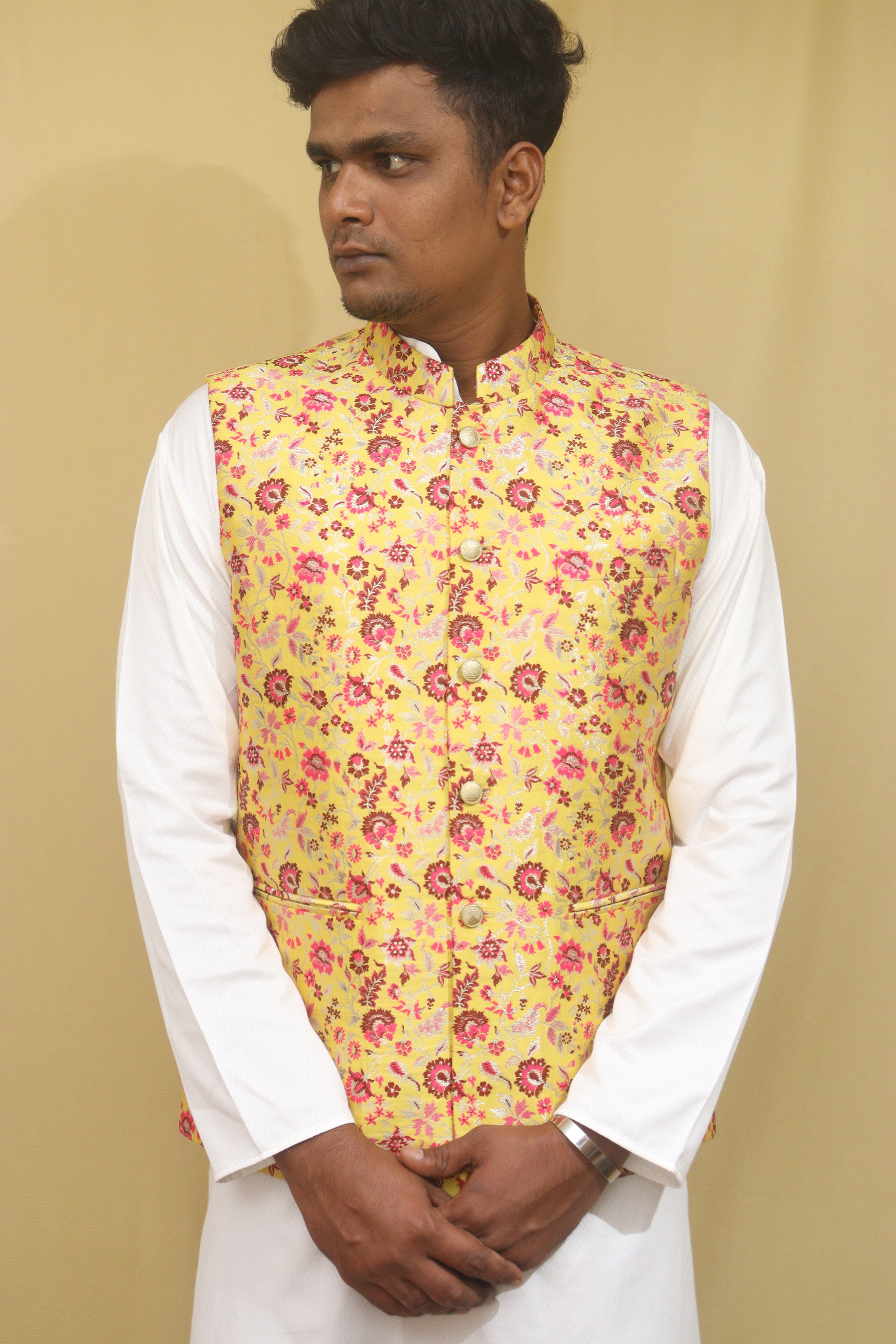 Exquisite Yellow Banarasi Silk Meenakari Floral Jacket: A Captivating Masterpiece - Luxurion World