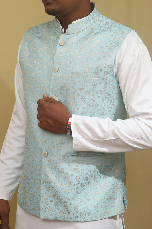 Captivating Blue Banarasi Silk Jacket: Timeless Elegance, Exquisite Style