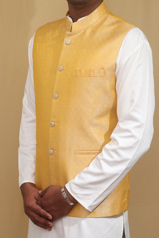Stunning Yellow Banarasi Brocade Silk Jacket: A Must-Have Ethnic Fashion Piece