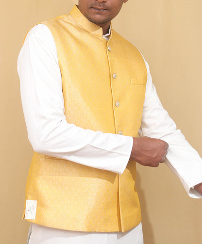 Stunning Yellow Banarasi Brocade Silk Jacket: A Must-Have Ethnic Fashion Piece - Luxurion World