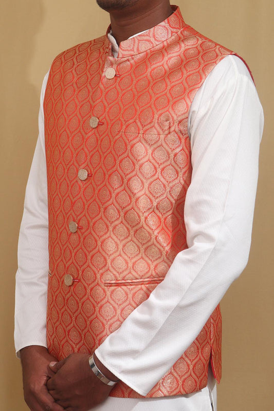 Elegant Orange Banarasi Brocade Silk Jacket: A Timeless Statement Piece