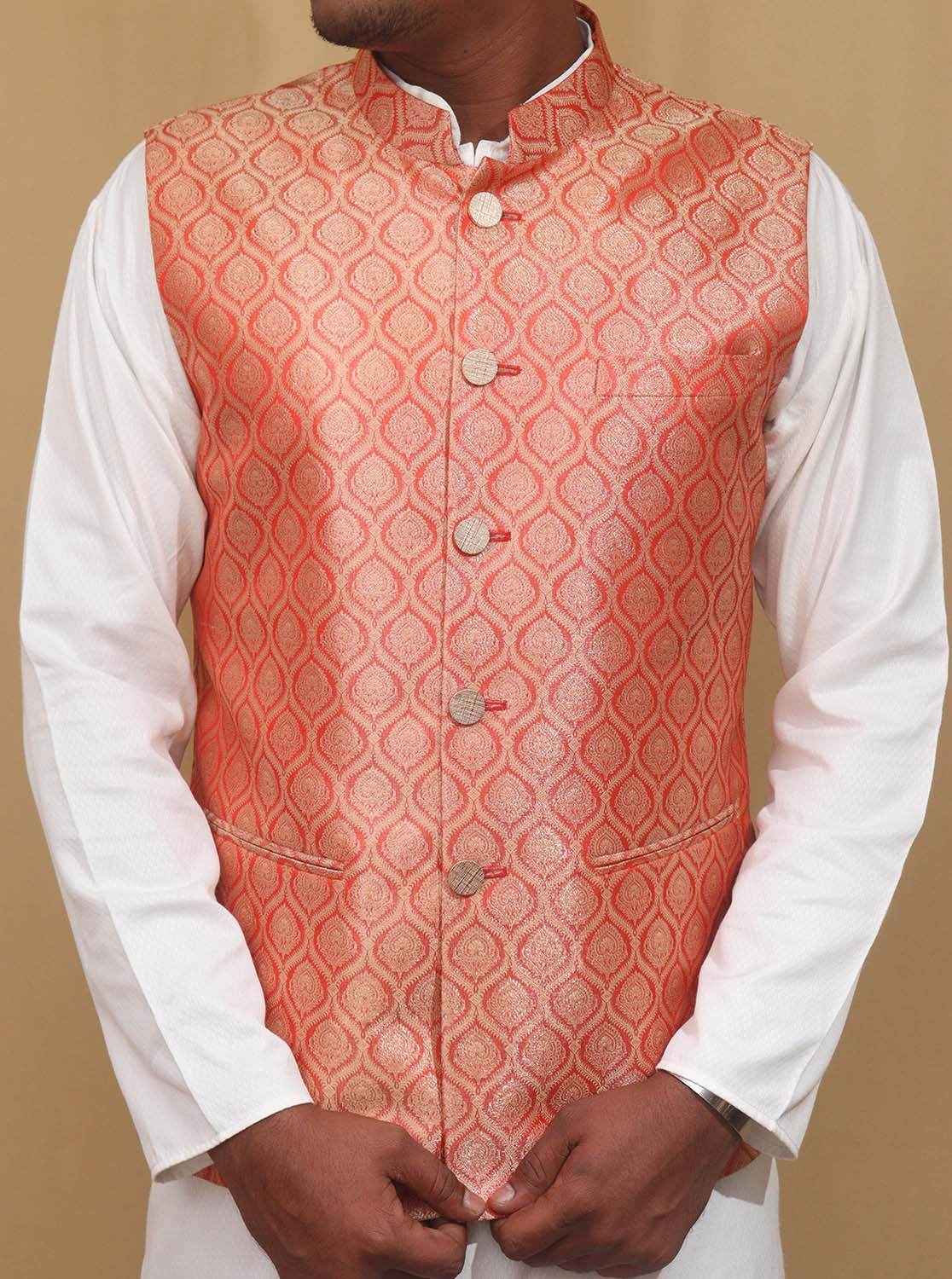 Elegant Orange Banarasi Brocade Silk Jacket: A Timeless Statement Piece - Luxurion World