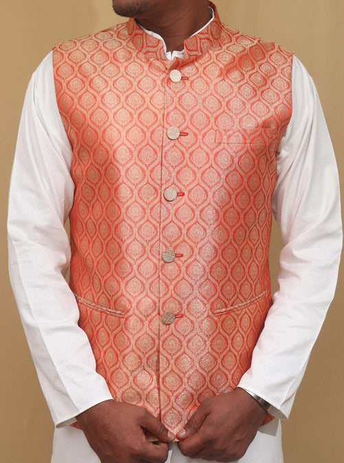 Elegant Orange Banarasi Brocade Silk Jacket: A Timeless Statement Piece - Luxurion World