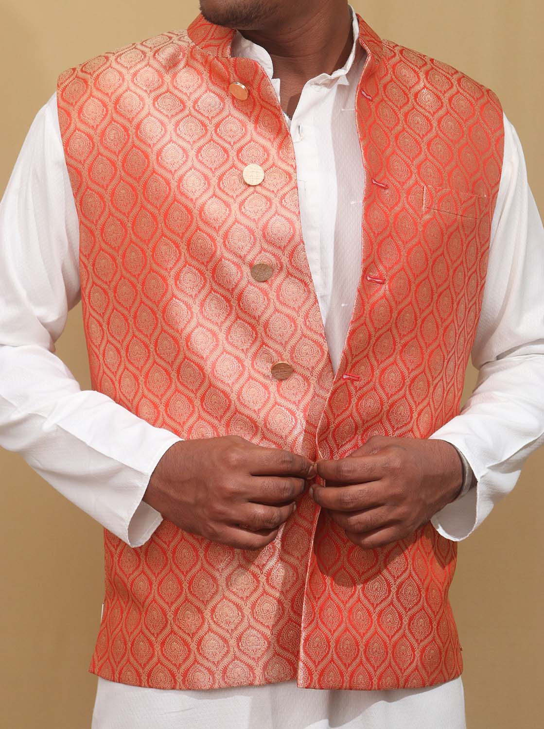 Elegant Orange Banarasi Brocade Silk Jacket: A Timeless Statement Piece - Luxurion World