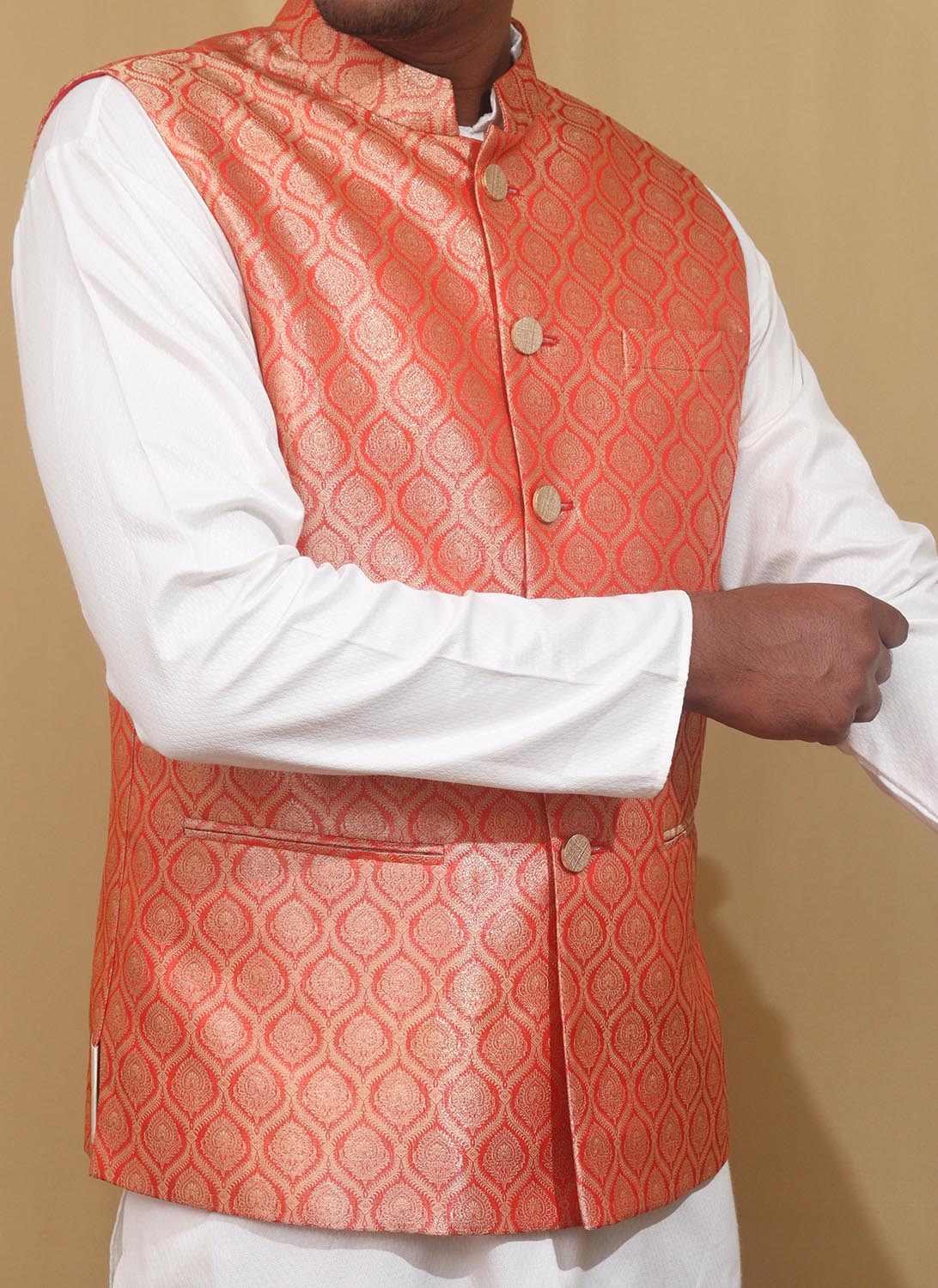 Elegant Orange Banarasi Brocade Silk Jacket: A Timeless Statement Piece - Luxurion World