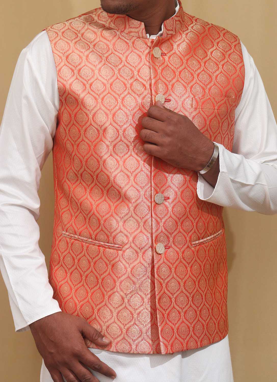 Elegant Orange Banarasi Brocade Silk Jacket: A Timeless Statement Piece - Luxurion World