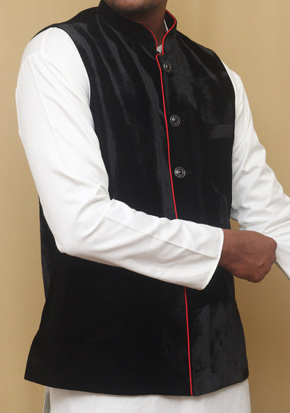 Black Velvet Nehru Jacket - Luxurion World