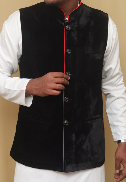 Black Velvet Nehru Jacket - Luxurion World