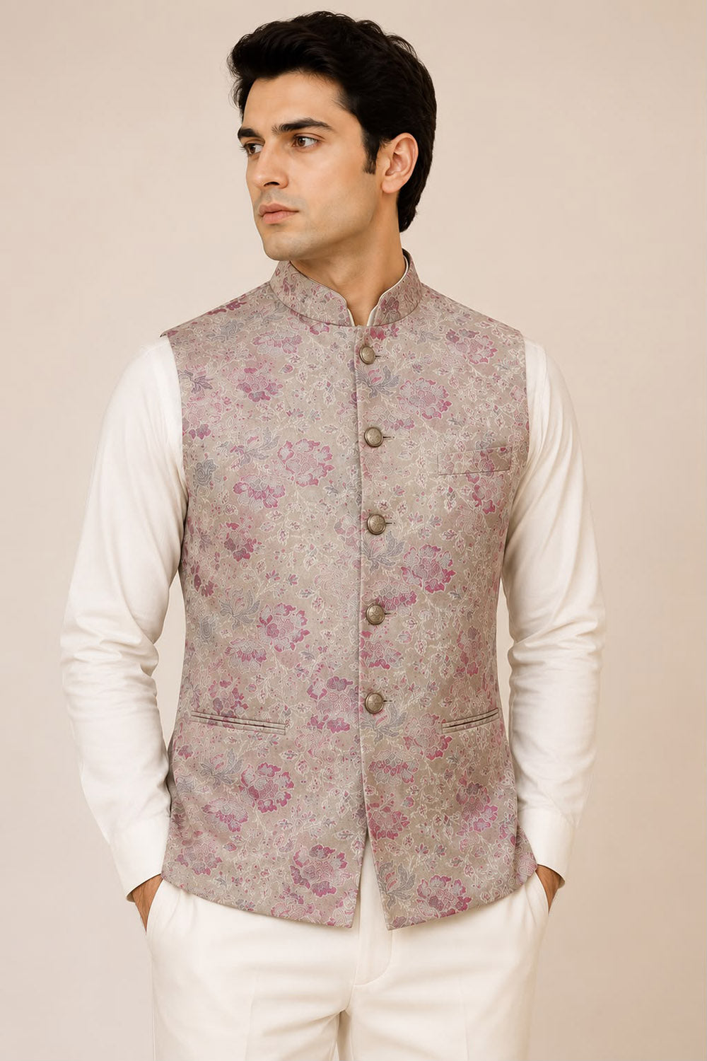 Pastel Handloom Banarasi Tanchui Silk Nehru Jacket
