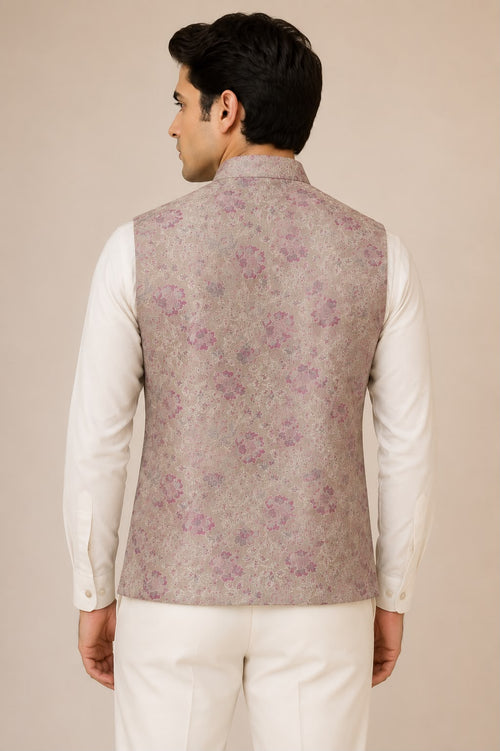 Pastel Handloom Banarasi Tanchui Silk Nehru Jacket