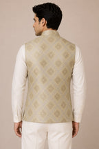 Yellow Banarasi Brocade Silk Nehru Jacket