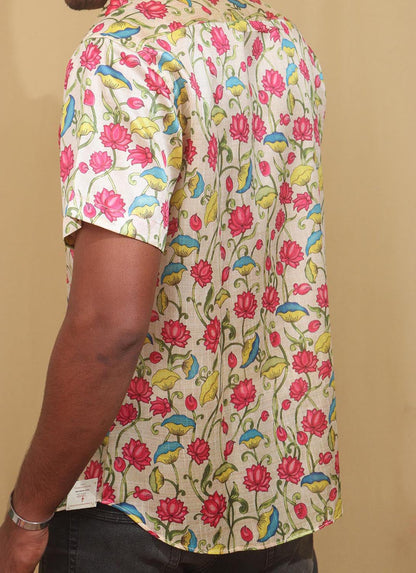 Pastel Floral Kalamkari Tussar Silk Shirt: Digital Print - Luxurion World