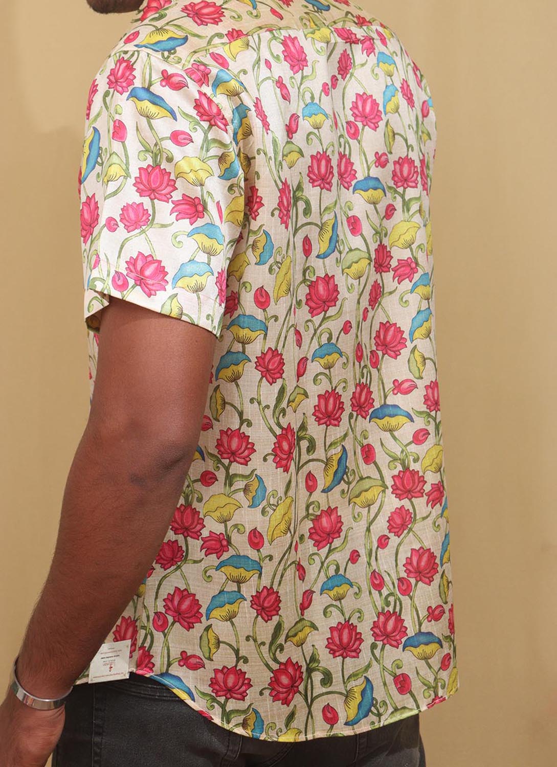 Pastel Floral Kalamkari Tussar Silk Shirt: Elegant Design - Luxurion World