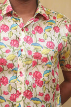 Pastel Floral Kalamkari Tussar Silk Shirt: Elegant Design - Luxurion World