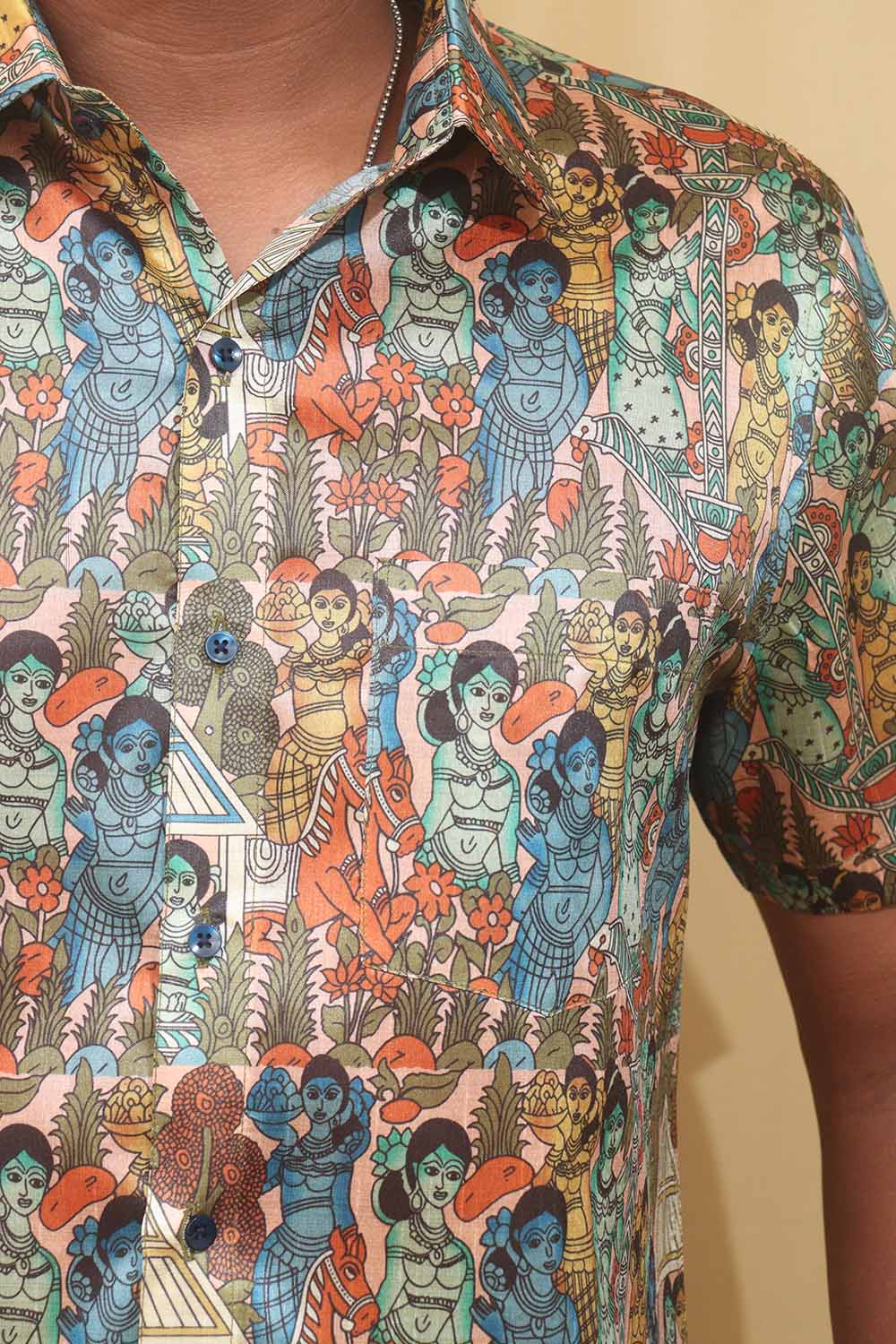 Colorful Kalamkari Tussar Silk Shirt: Digital Print - Luxurion World