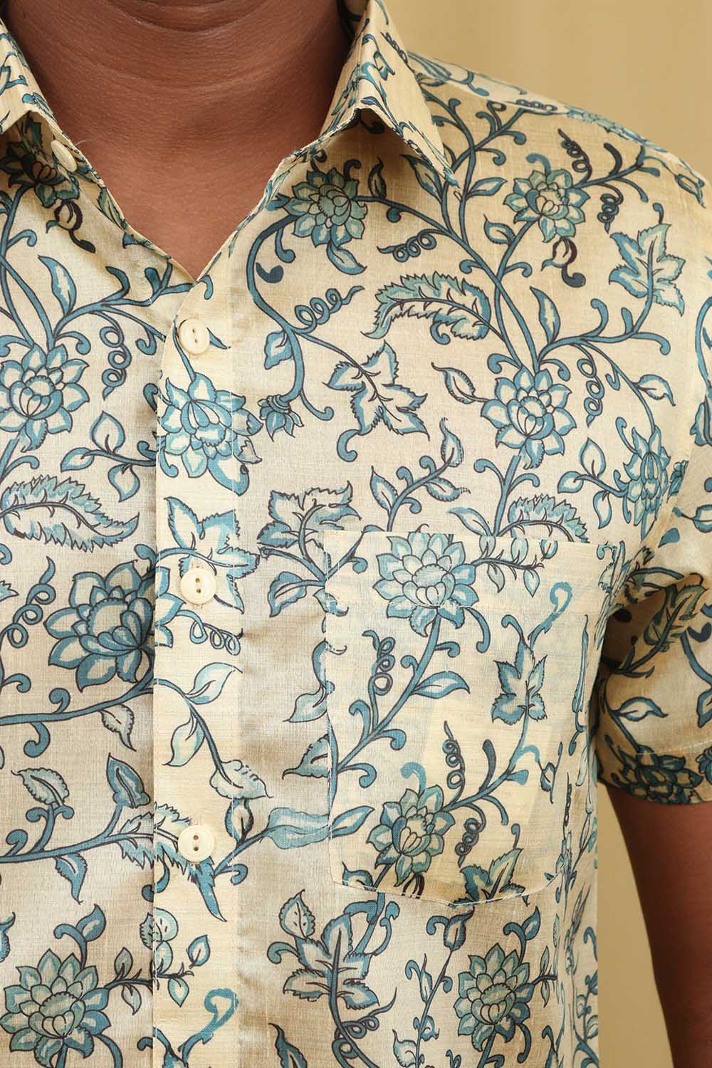 Pastel Kalamkari Tussar Silk Shirt: Exquisite Digital Prints - Luxurion World