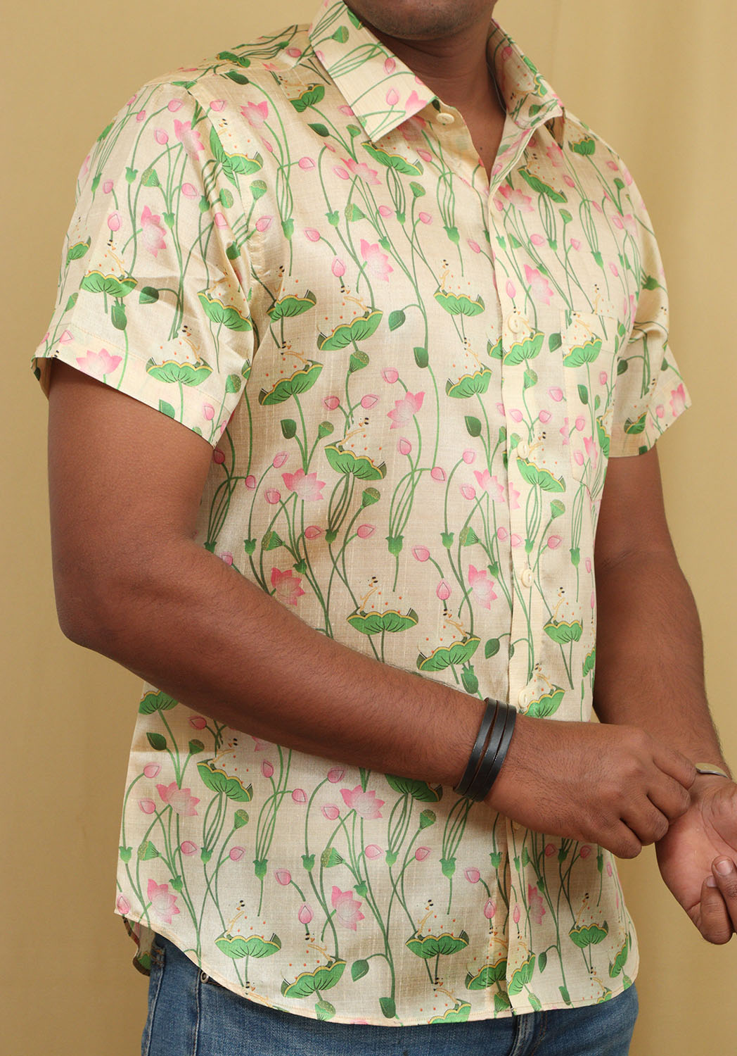 Pastel Digital Print Kalamkari Tussar Silk Pichwai Shirt with Full Sleev - Luxurion World