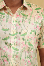 Pastel Digital Print Kalamkari Tussar Silk Pichwai Shirt with Full Sleev - Luxurion World
