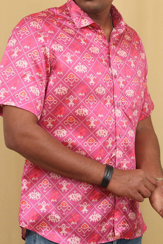 Stunning Pink Patola Design Tussar Silk Shirt with Digital Print - Luxurion World