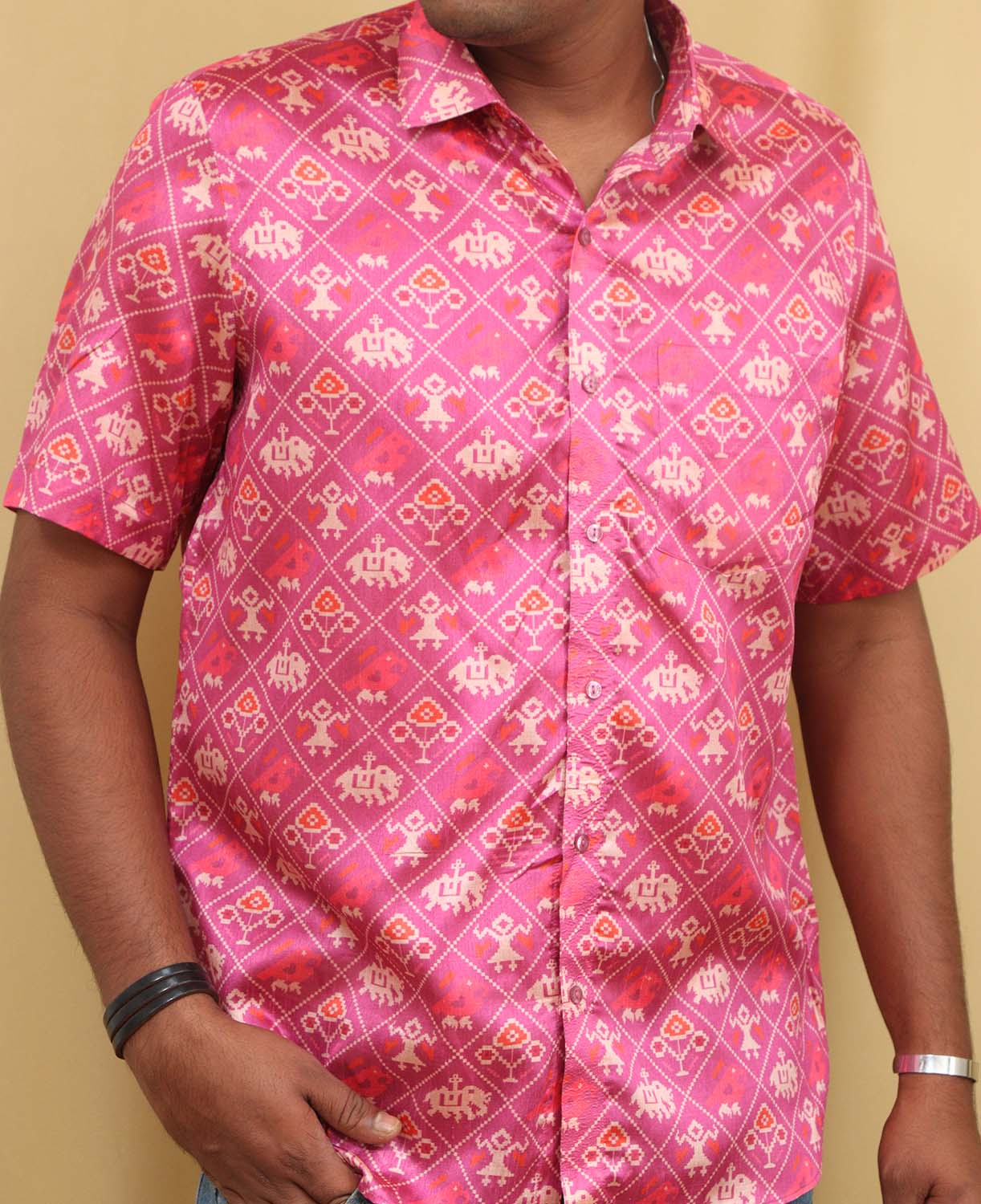 Stunning Pink Patola Design Tussar Silk Shirt with Digital Print - Luxurion World