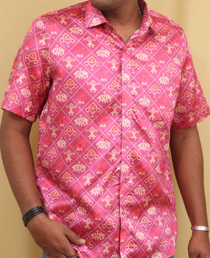 Stunning Pink Patola Design Tussar Silk Shirt with Digital Print - Luxurion World