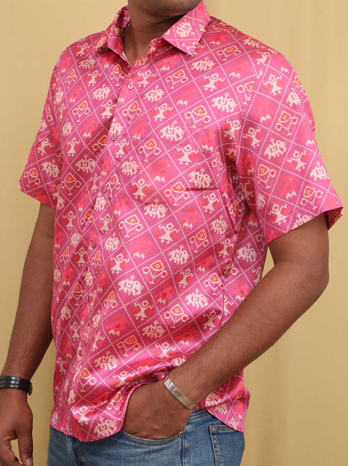 Stunning Pink Patola Design Tussar Silk Shirt with Digital Print - Luxurion World