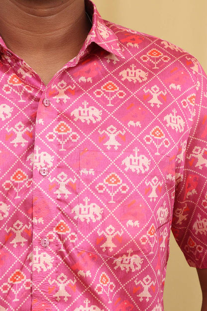 Stunning Pink Patola Design Tussar Silk Shirt with Digital Print - Luxurion World