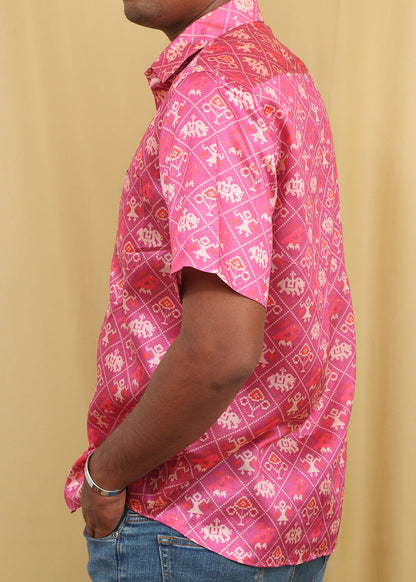 Stunning Pink Patola Design Tussar Silk Shirt with Digital Print - Luxurion World