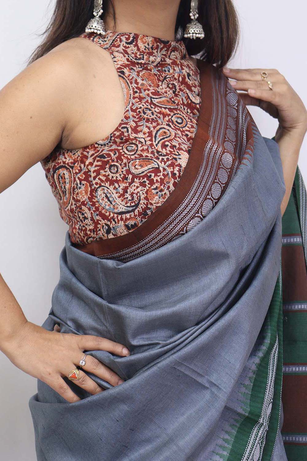 Maroon Kalamkari Block Printed Pure Cotton Backless Blouse - Luxurion World