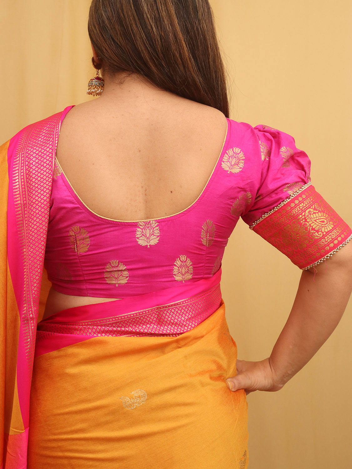 LWIB1050403 Fushia Pink Banarasi U Neck blouse 3