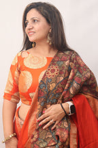 Orange Handloom Banarasi Silk Boat Neck Padded Blouse - Luxurion World