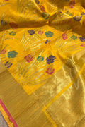 Yellow Handloom Banarasi Dupion Silk Lotus Design Meenakari Saree - Luxurion World