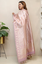 Stunning Purple Banarasi Silk Shikargah & Flower Design Dupatta - Luxurion World- Crafted Heirlooms