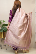 Stunning Purple Banarasi Silk Shikargah & Flower Design Dupatta - Luxurion World- Crafted Heirlooms