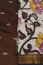 Maroon And Off White Kalamkari Hand Painted Raw Silk Suit With Chennur Silk Dupatta