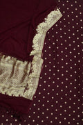 Maroon Banarasi Handloom Moonga Silk Unstitched Suit With Georgette Dupatta