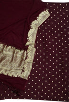 Maroon Banarasi Handloom Moonga Silk Unstitched Suit With Georgette Dupatta
