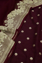 Maroon Banarasi Handloom Moonga Silk Unstitched Suit With Georgette Dupatta