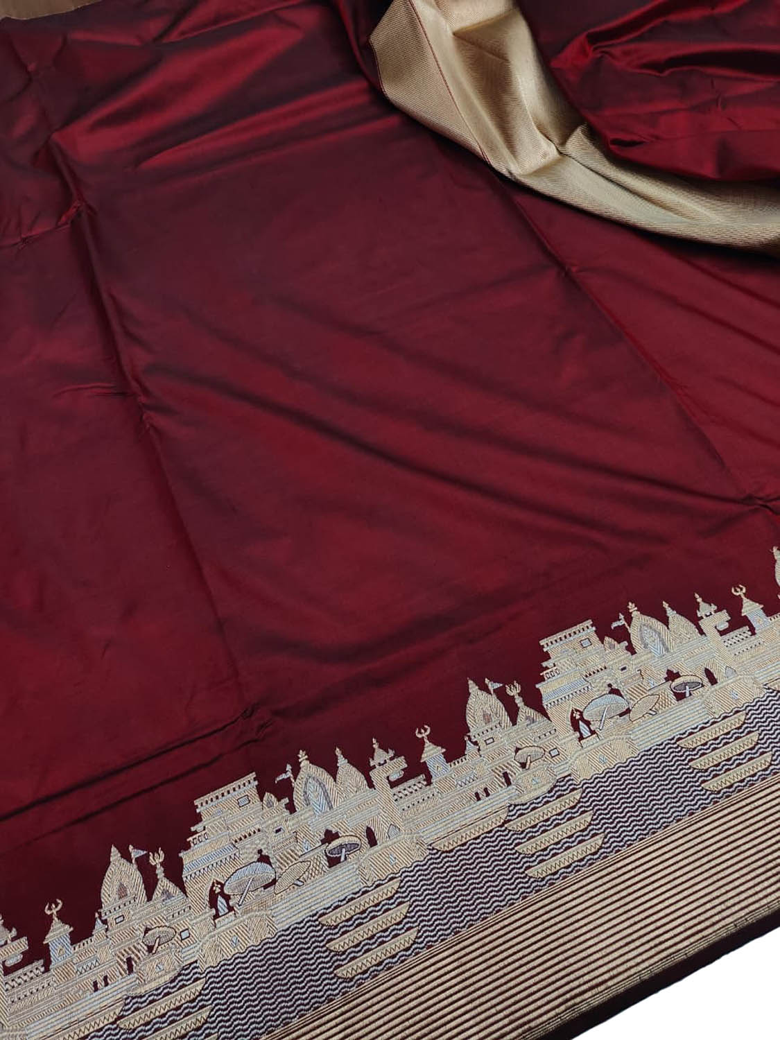 Maroon Banarasi Pure Katan Silk Ghat Design Saree