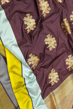 Brown Banarasi Handloom Pure Katan Silk Bird Design Saree