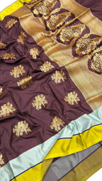 Brown Banarasi Handloom Pure Katan Silk Bird Design Saree
