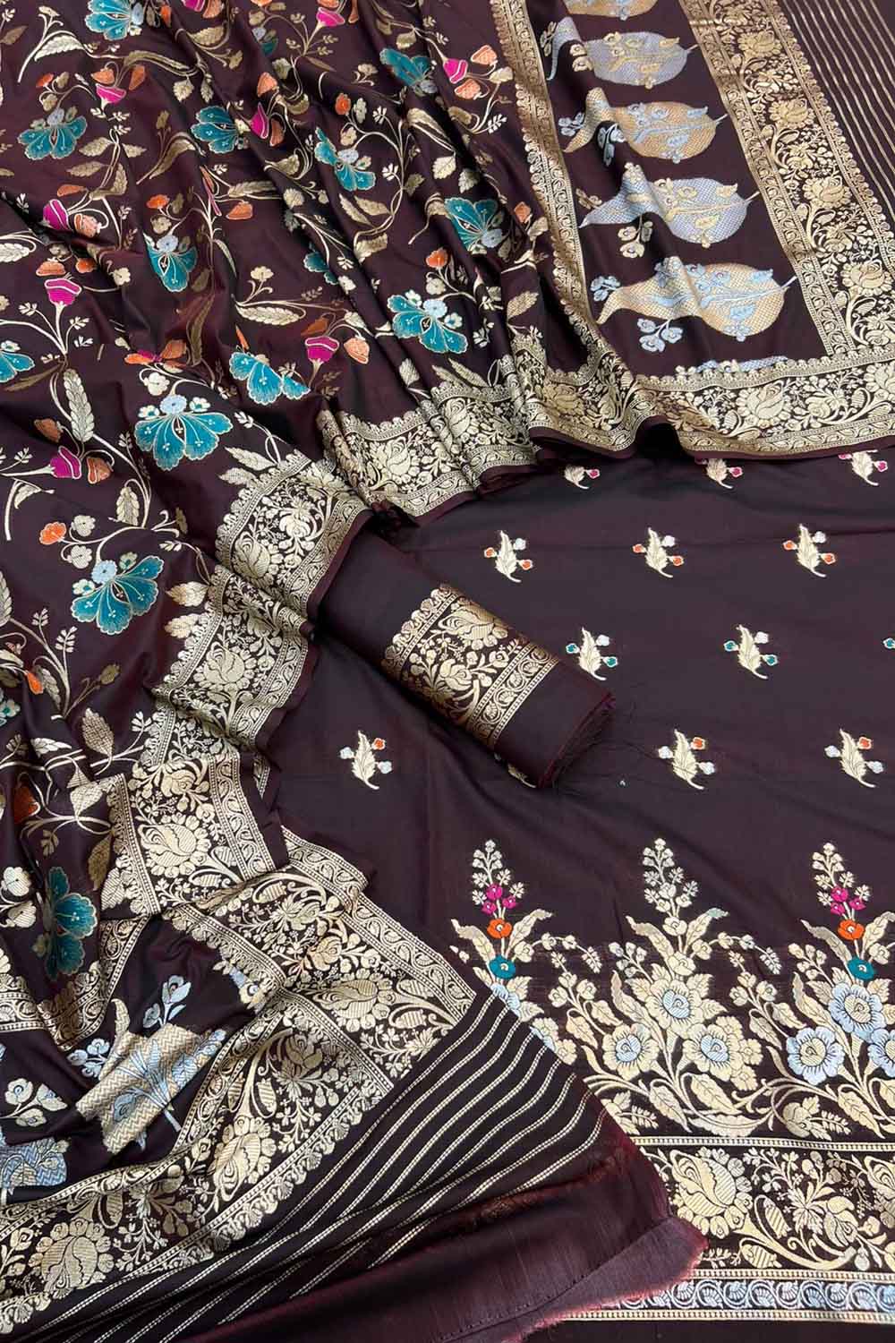 Maroon Banarasi Meenakari Katan Silk Suit — Zari Floral Jaal, Bridal