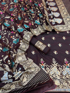 Maroon Banarasi Meenakari Katan Silk Suit — Zari Floral Jaal, Bridal