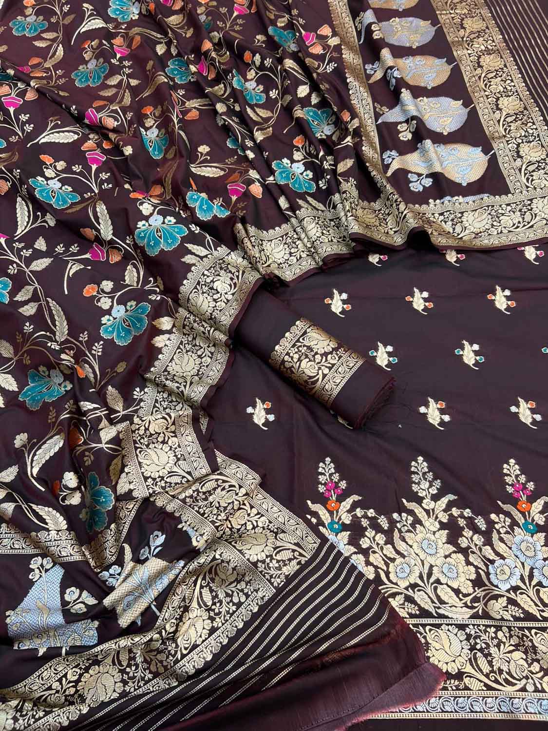 Maroon Banarasi Meenakari Katan Silk Suit — Zari Floral Jaal, Bridal