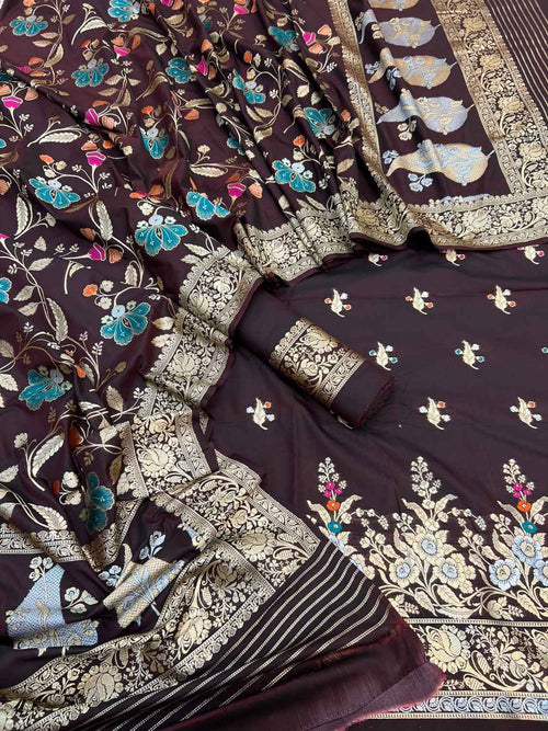Maroon Banarasi Meenakari Katan Silk Suit — Zari Floral Jaal, Bridal