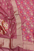 Maroon Banarasi Semi Cotton Three Piece Unstitched Suit Set