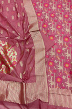 Maroon Banarasi Semi Cotton Three Piece Unstitched Suit Set
