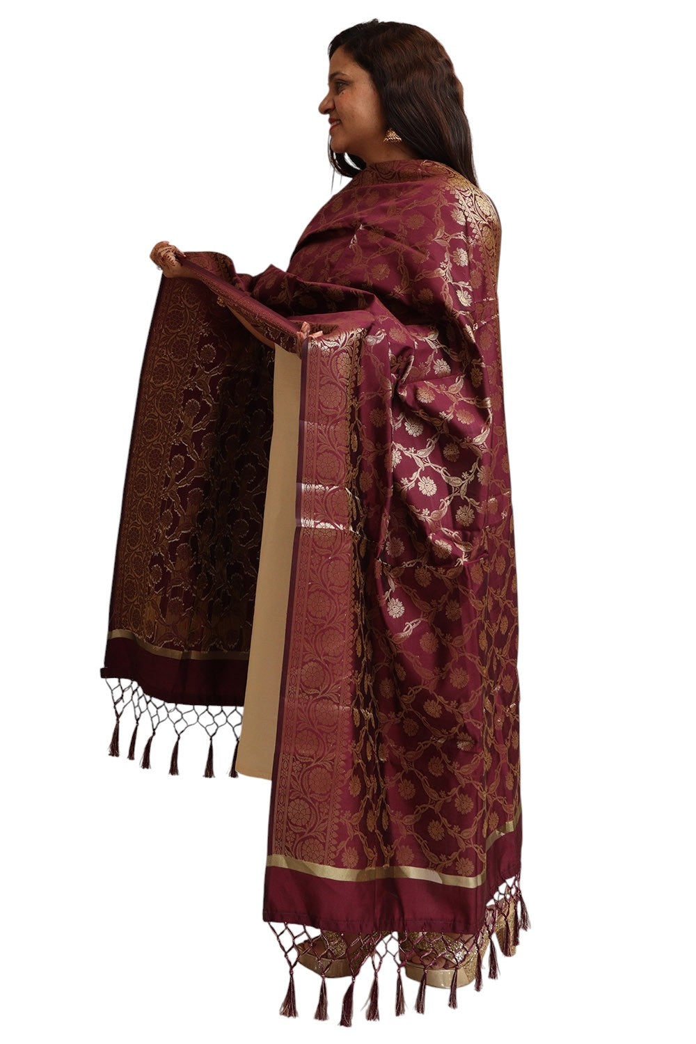 Stunning Maroon Banarasi Silk Dupatta - Elegant and Luxurious