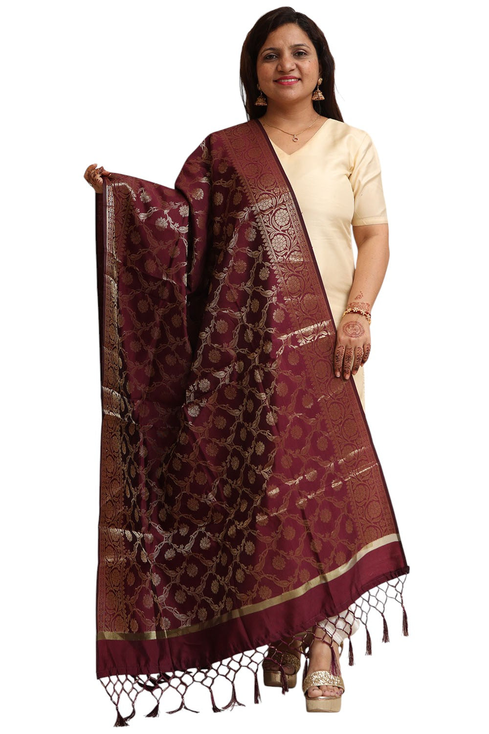 Exquisite Maroon Banarasi Silk Dupatta - Elegant and Luxurious - Luxurion World
