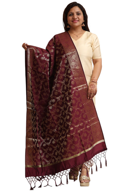 Stunning Maroon Banarasi Silk Dupatta - Elegant and Luxurious
